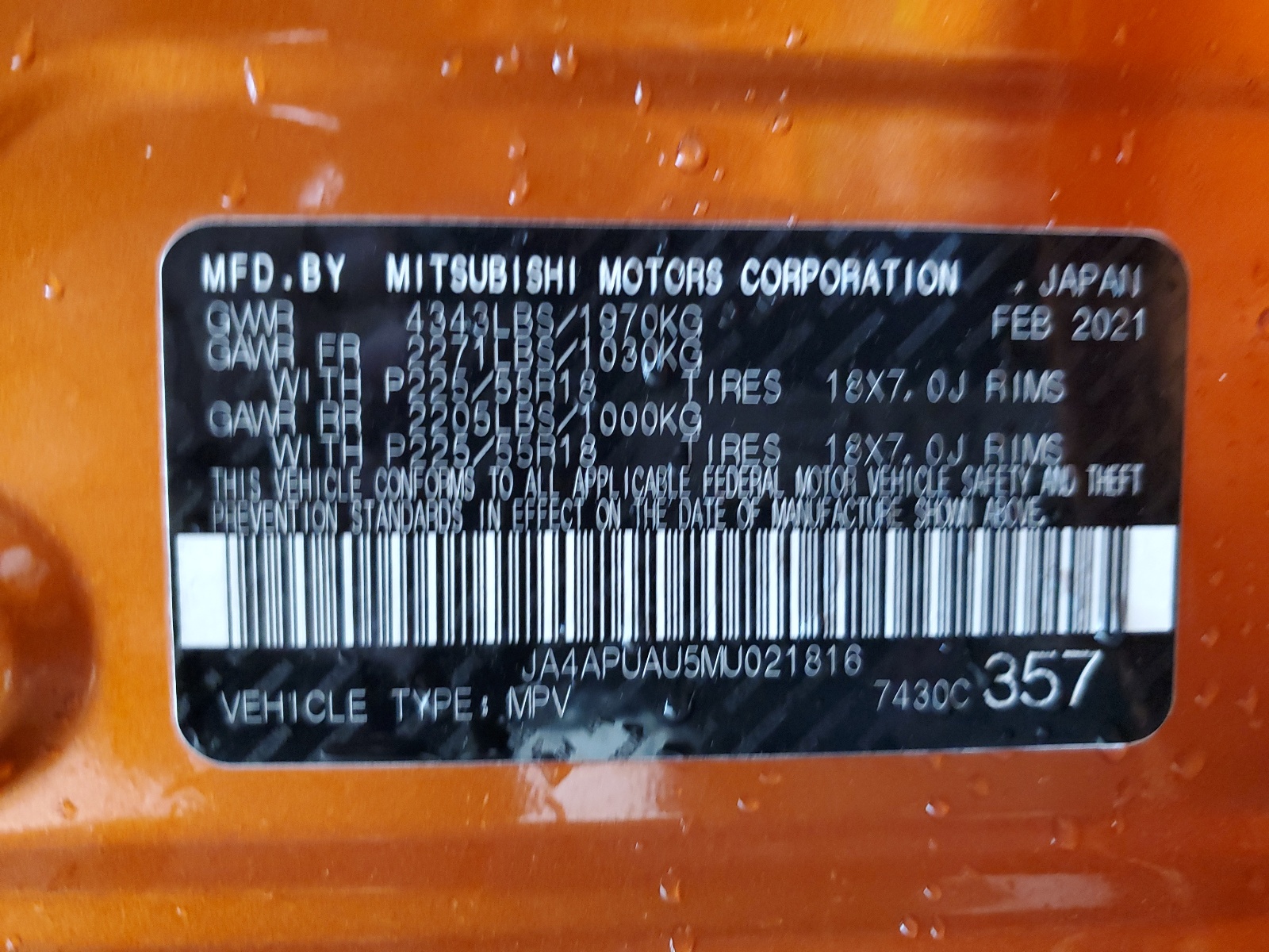 JA4APUAU5MU021816 2021 Mitsubishi Outlander Sport Es