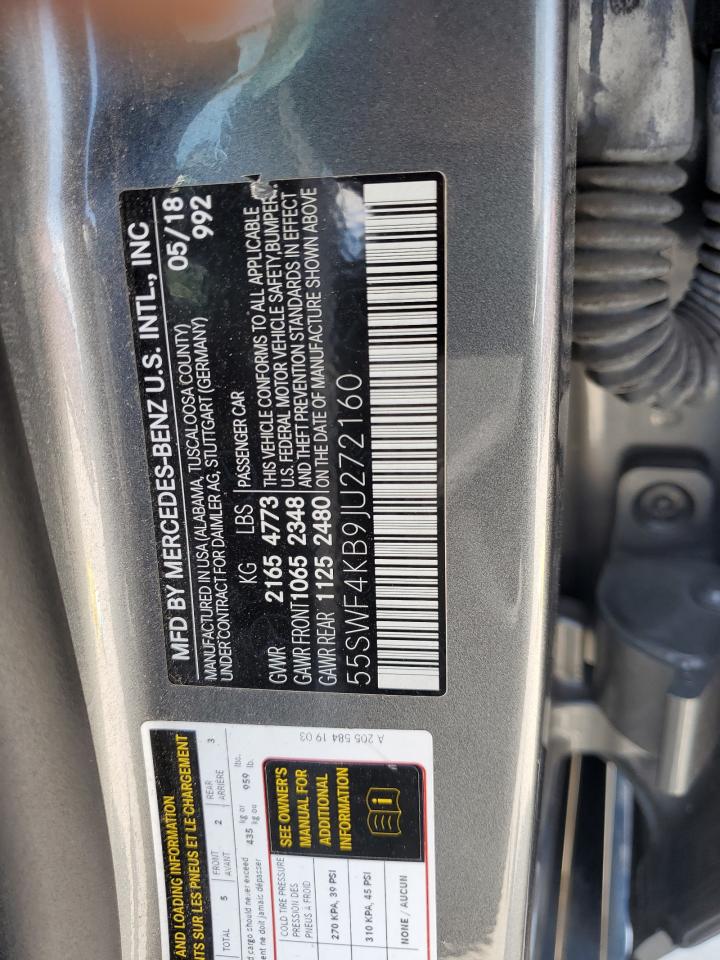 2018 Mercedes-Benz C 300 4Matic VIN: 55SWF4KB9JU272160 Lot: 62525334