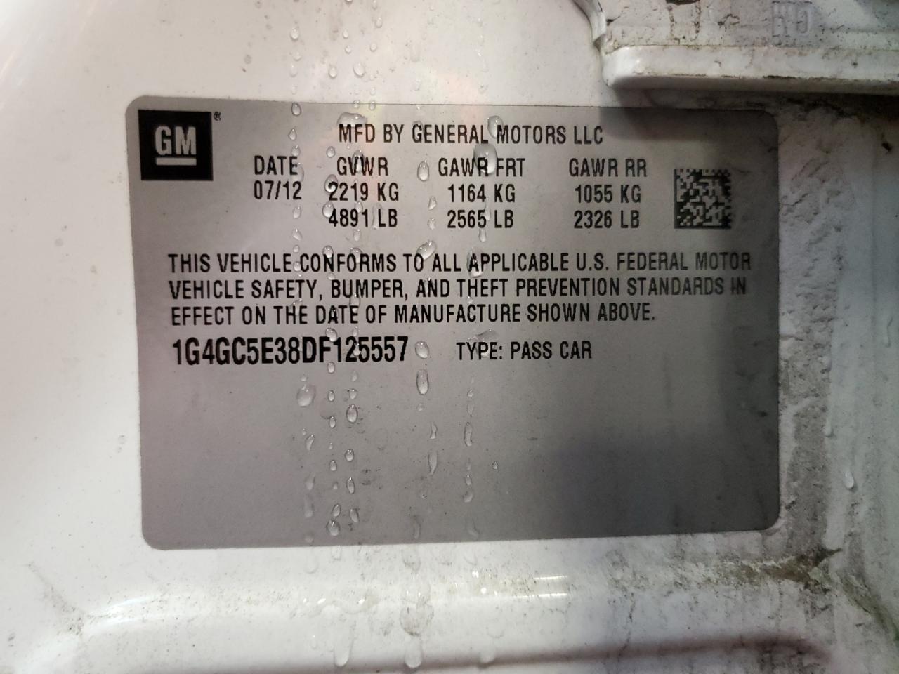 2013 Buick Lacrosse VIN: 1G4GC5E38DF125557 Lot: 63586404