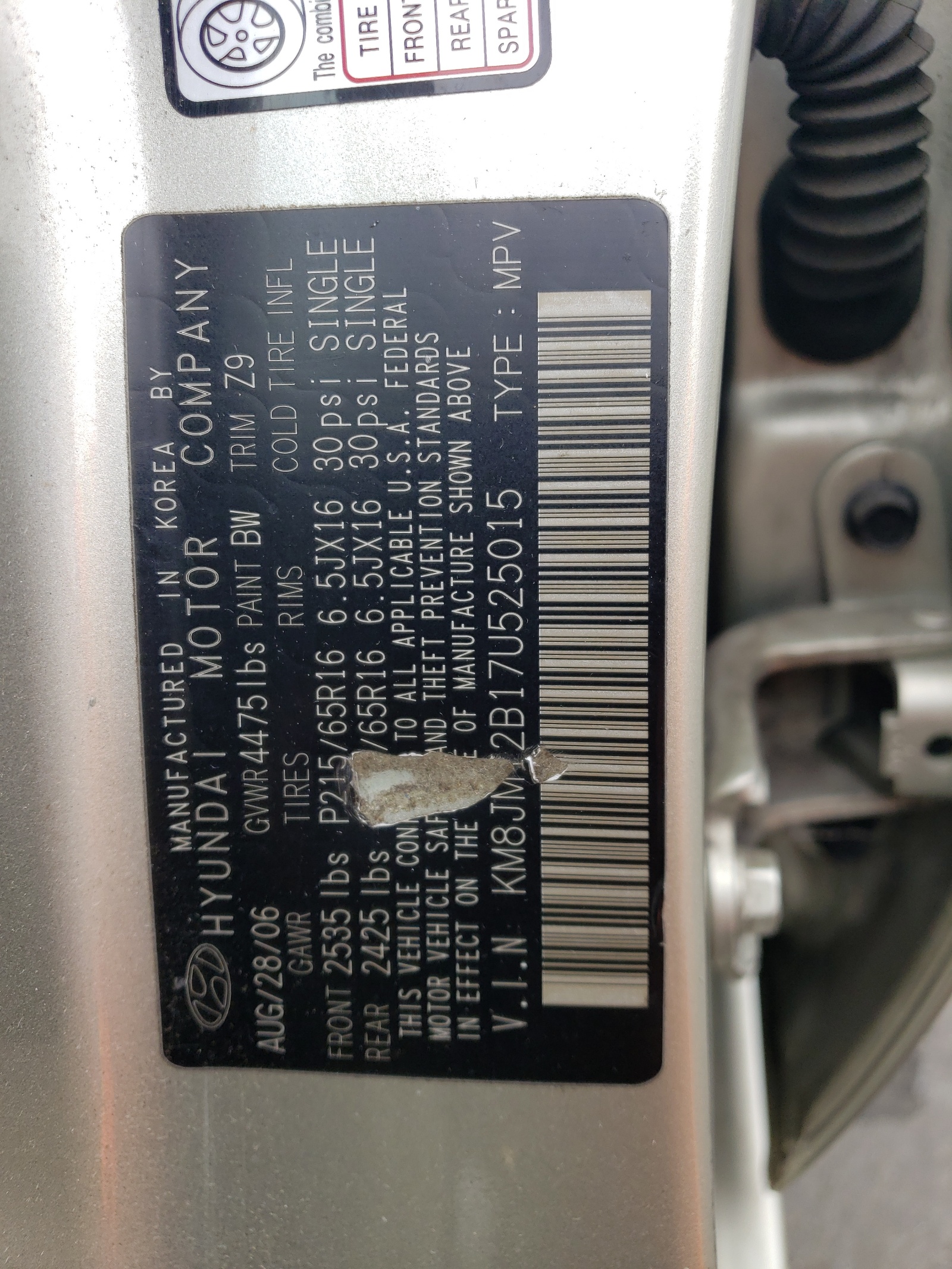 KM8JM12B17U525015 2007 Hyundai Tucson Gls