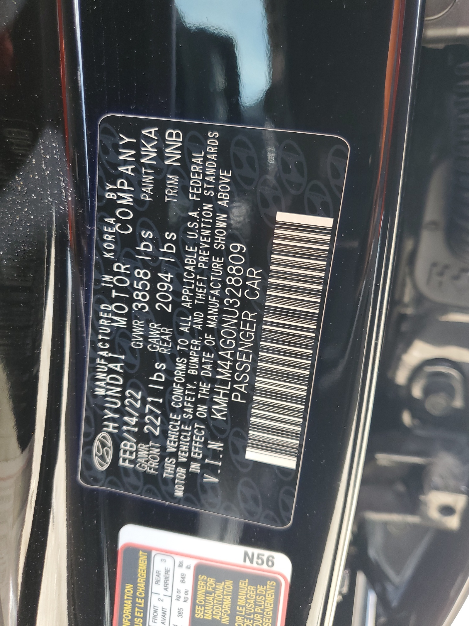 KMHLM4AG0NU328809 2022 Hyundai Elantra Sel