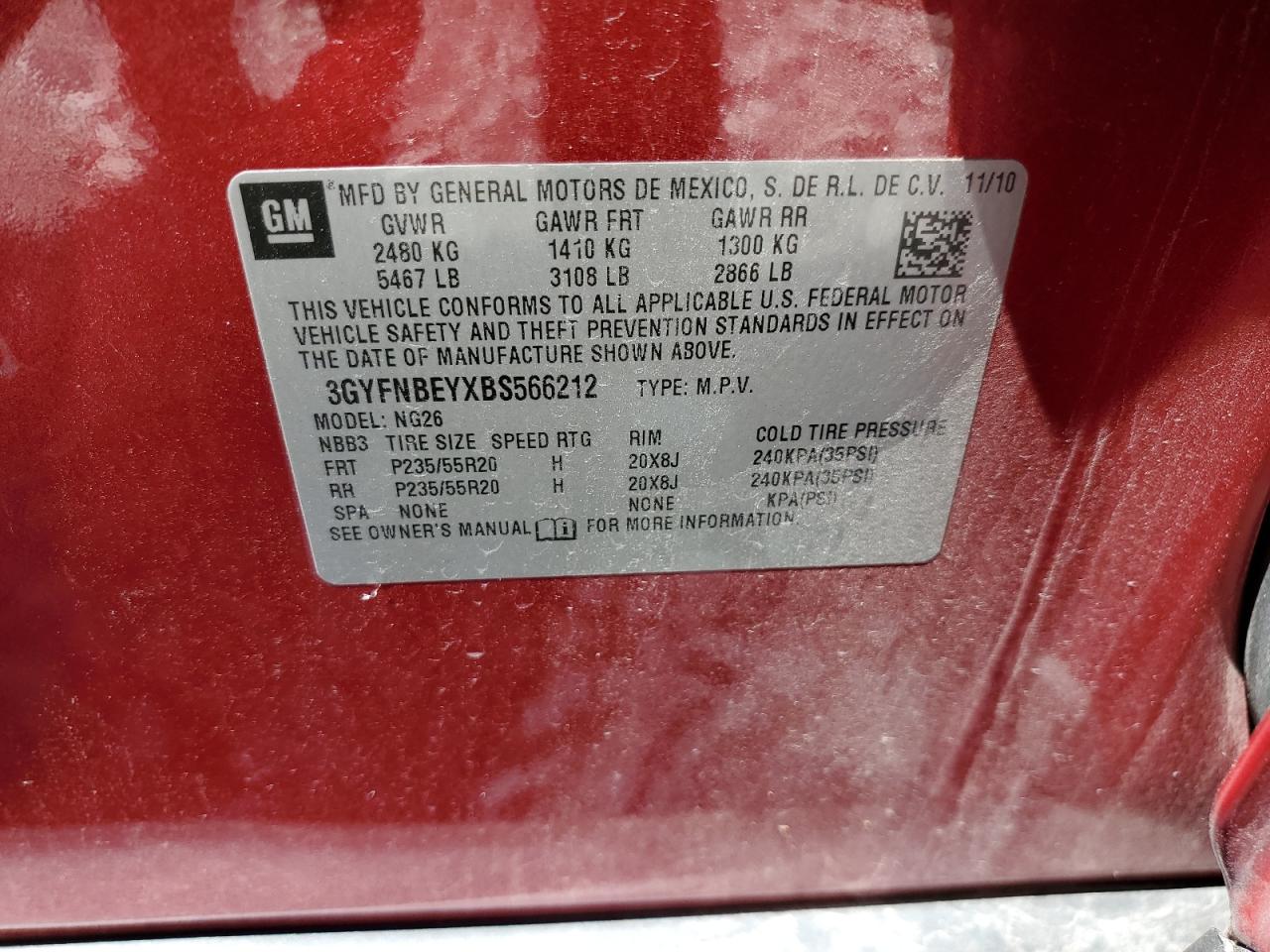 2011 Cadillac Srx Performance Collection VIN: 3GYFNBEYXBS566212 Lot: 61530764