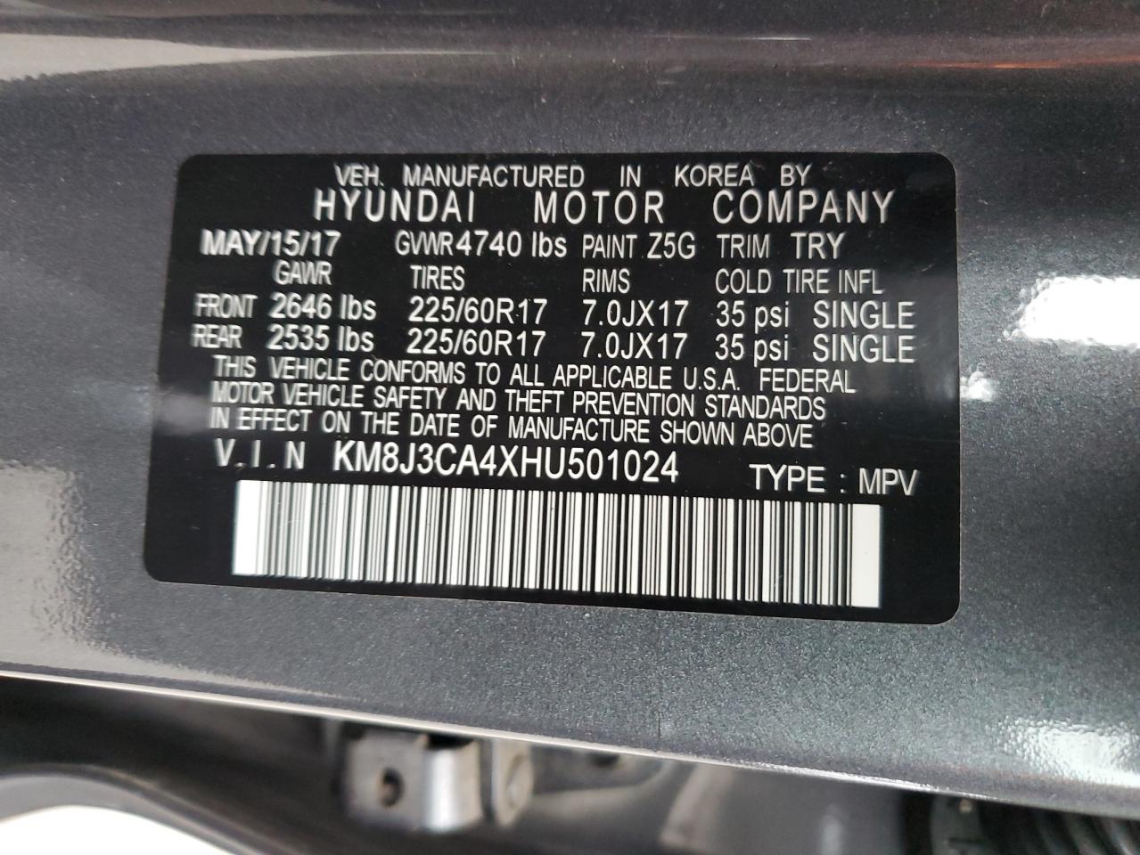 2017 Hyundai Tucson Limited VIN: KM8J3CA4XHU501024 Lot: 64400474