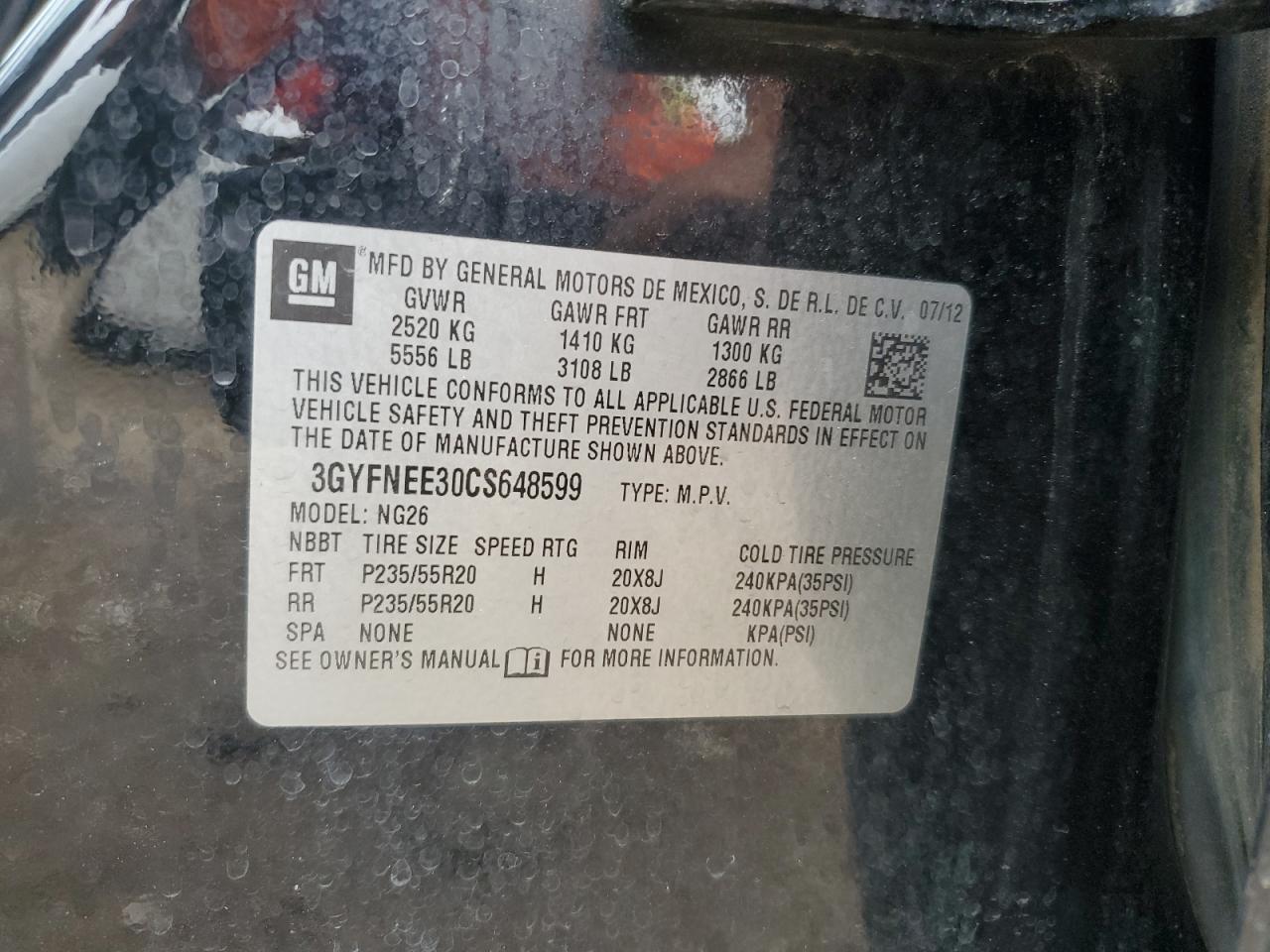 2012 Cadillac Srx Performance Collection VIN: 3GYFNEE30CS648599 Lot: 64504314