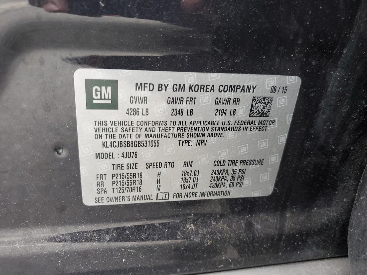 2016 Buick Encore Convenience VIN: KL4CJBSB8GB531055 Lot: 64947084