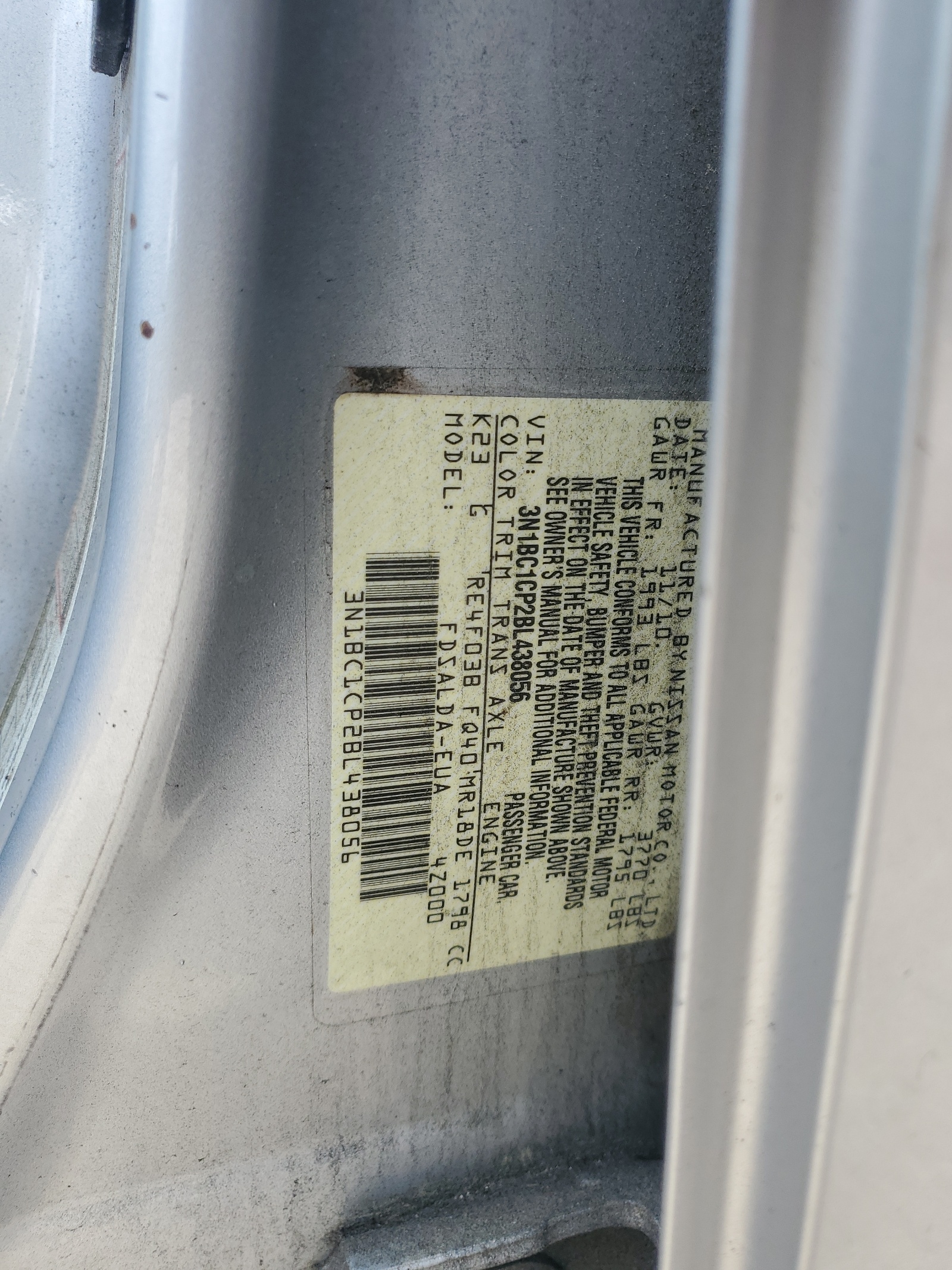 3N1BC1CP2BL438056 2011 Nissan Versa S