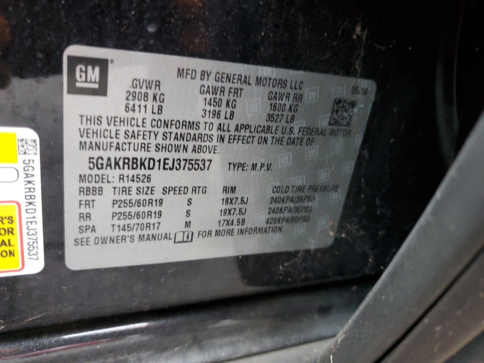 5GAKRBKD1EJ375537 2014 Buick Enclave