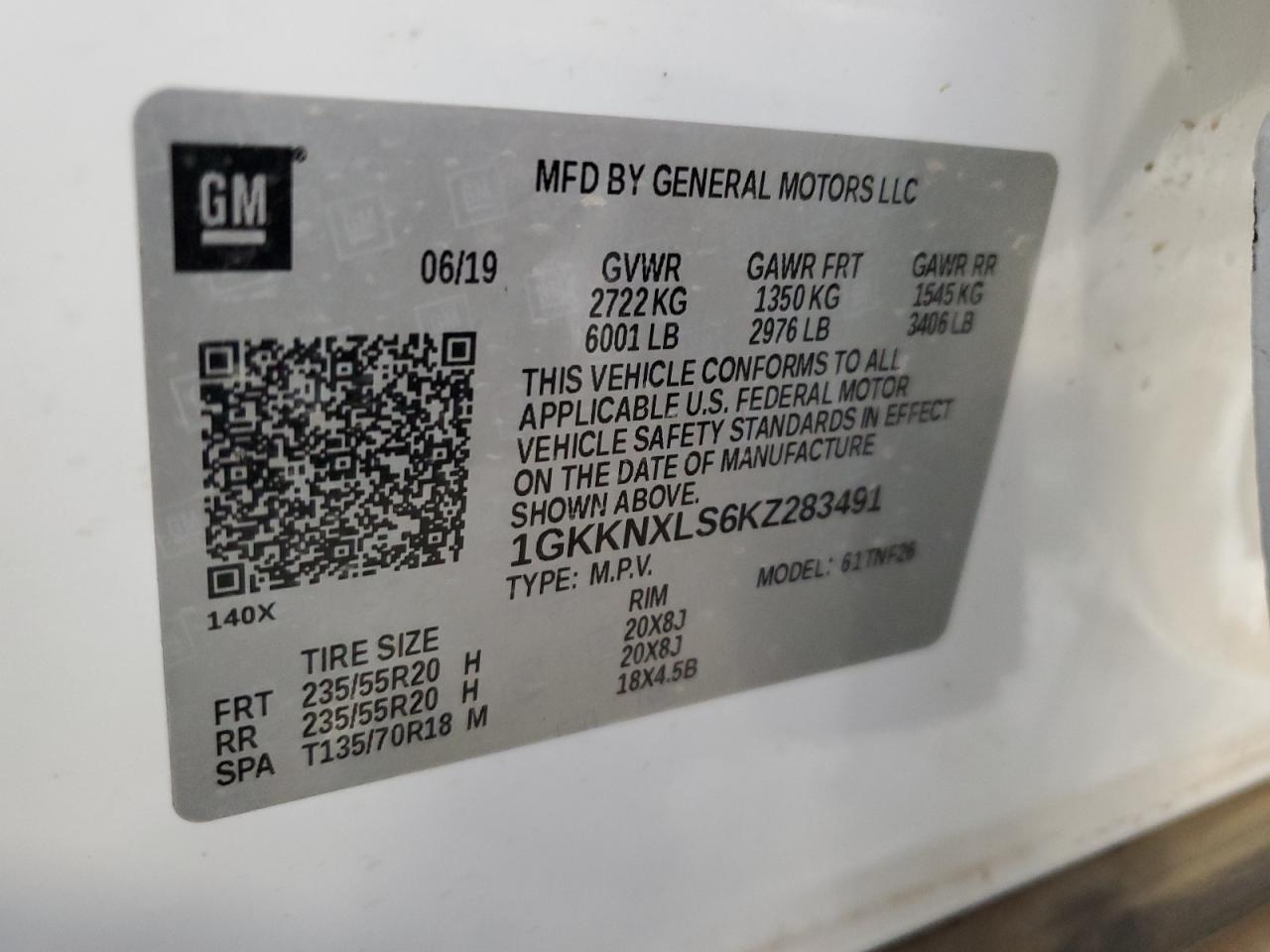 1GKKNXLS6KZ283491 2019 GMC Acadia Denali