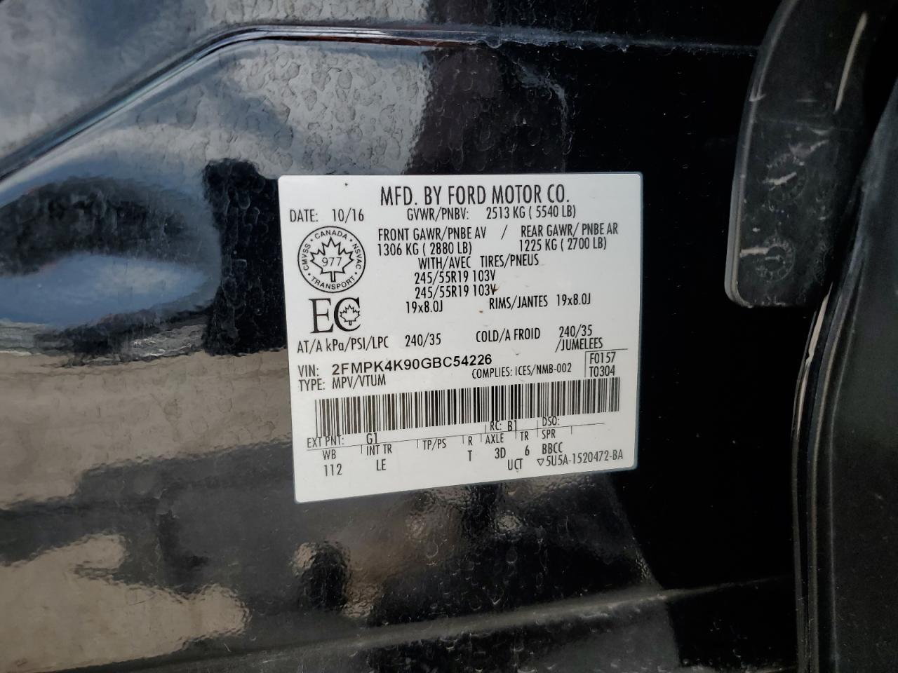 2016 Ford Edge Titanium VIN: 2FMPK4K90GBC54226 Lot: 63476194