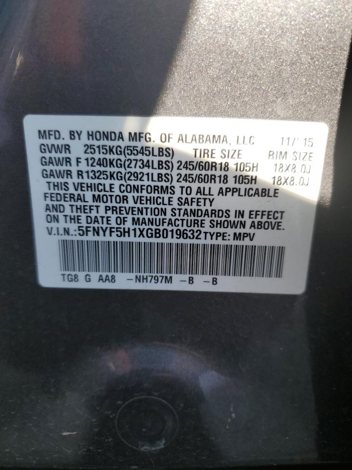 2016 Honda Pilot Lx VIN: 5FNYF5H1XGB019632 Lot: 63343964