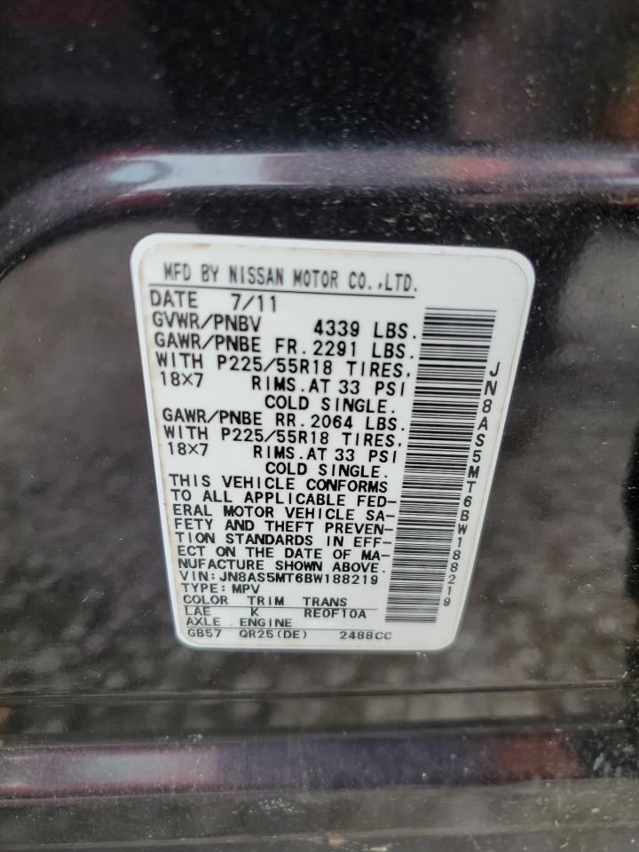 2011 Nissan Rogue S VIN: JN8AS5MT6BW188219 Lot: 63443934