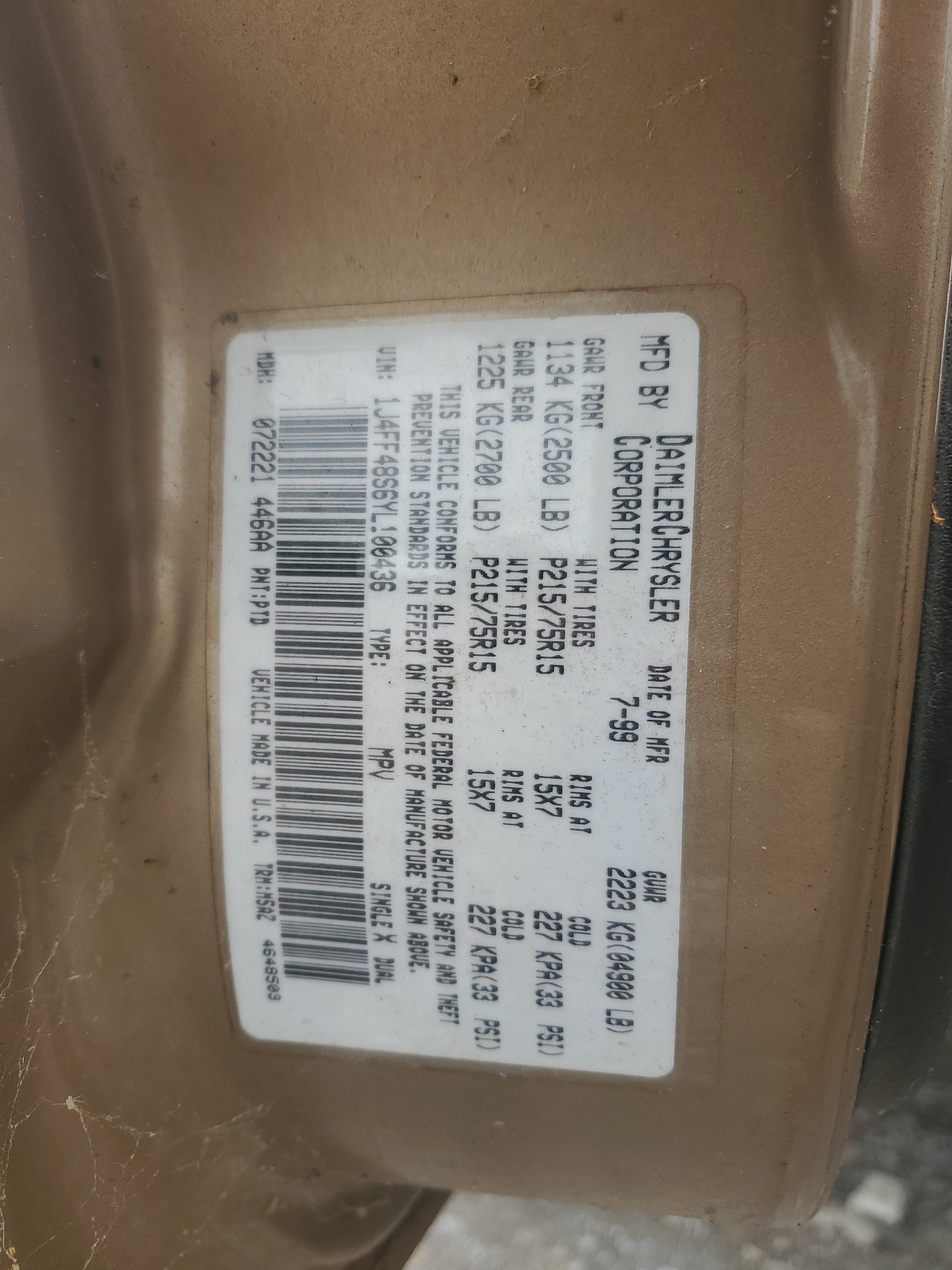 1J4FF48S6YL100436 2000 Jeep Cherokee Sport