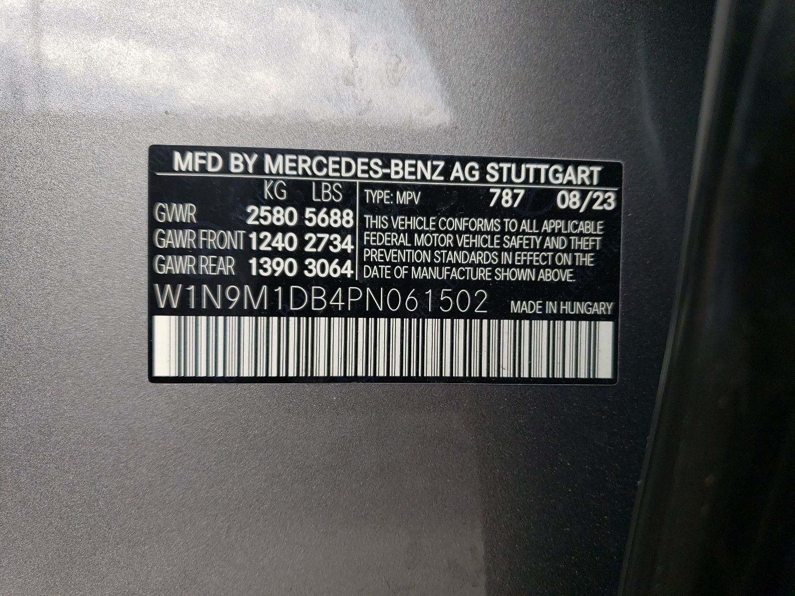 W1N9M1DB4PN061502 2023 Mercedes-Benz Eqb 350 4Matic