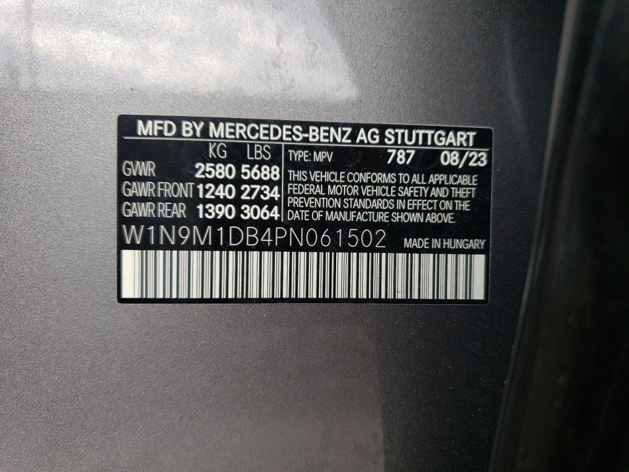 2023 Mercedes-Benz Eqb 350 4Matic VIN: W1N9M1DB4PN061502 Lot: 62885454