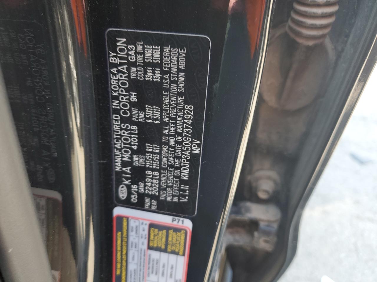 2016 Kia Soul + VIN: KNDJP3A50G7374928 Lot: 62837634