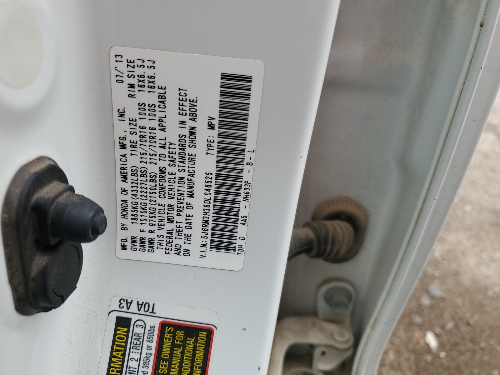 5J6RM3H38DL046525 2013 Honda Cr-V Lx