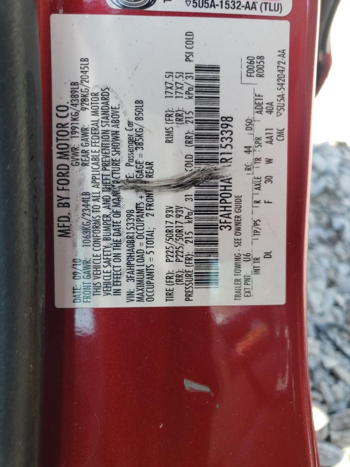 2011 Ford Fusion Se VIN: 3FAHP0HA0BR153398 Lot: 63013404