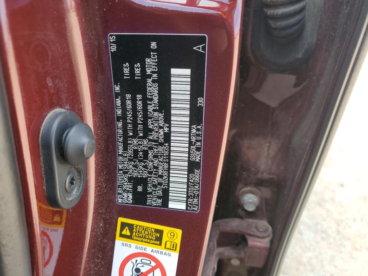 2015 Toyota Highlander Le VIN: 5TDZKRFH8FS118354 Lot: 65066324