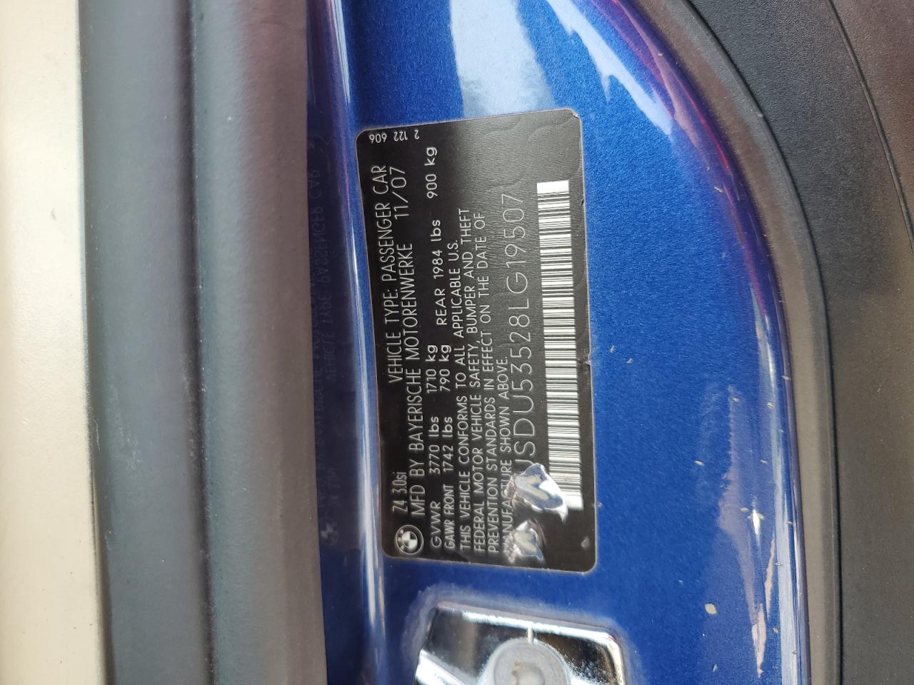 2008 BMW Z4 3.0Si VIN: 4USDU53528LG19507 Lot: 65112064