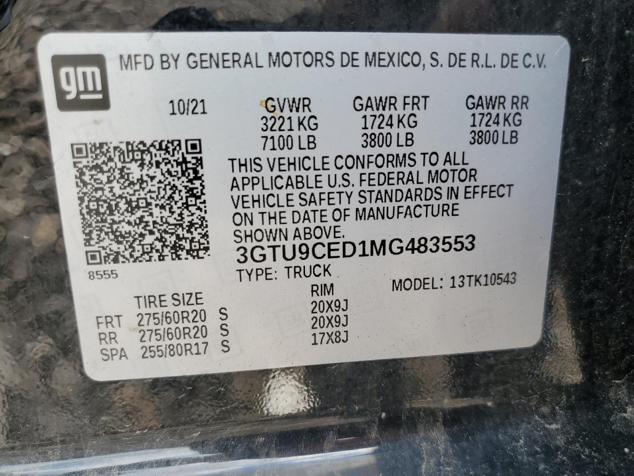 3GTU9CED1MG483553 2022 GMC Sierra K1500 Elevation