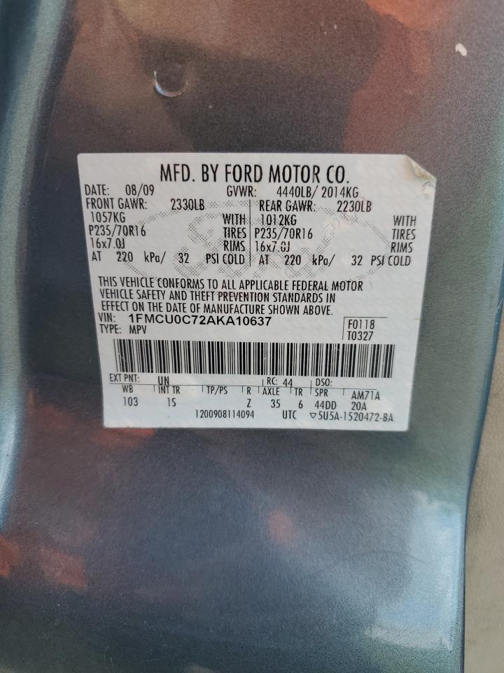 2010 Ford Escape Xls VIN: 1FMCU0C72AKA10637 Lot: 63998964