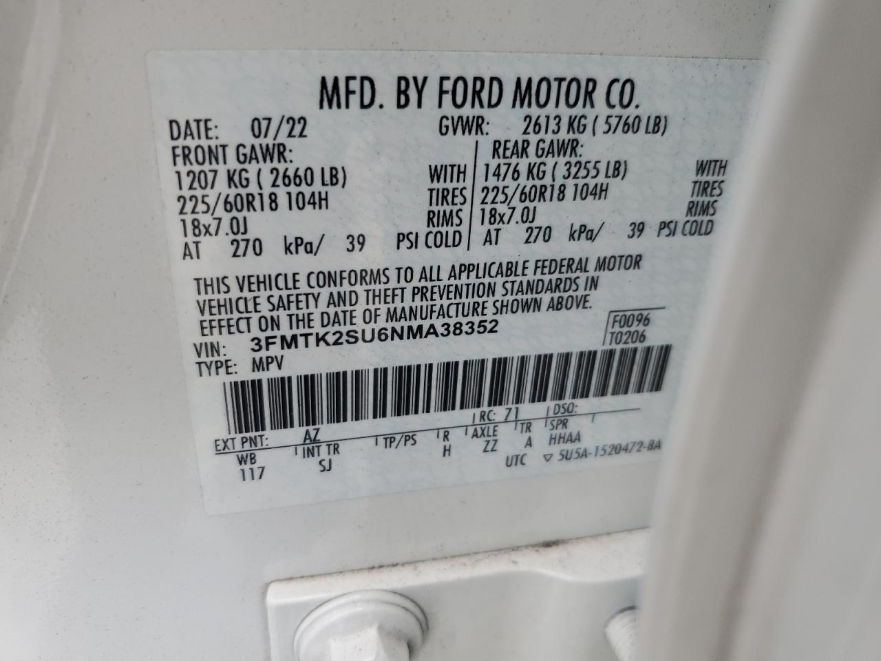 2022 Ford Mustang Mach-E California Route 1 VIN: 3FMTK2SU6NMA38352 Lot: 63675204