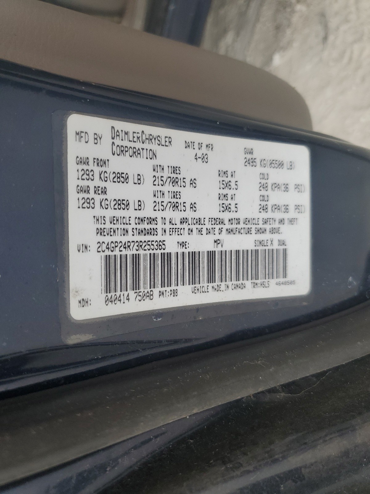 2C4GP24R73R255365 2003 Chrysler Town & Country