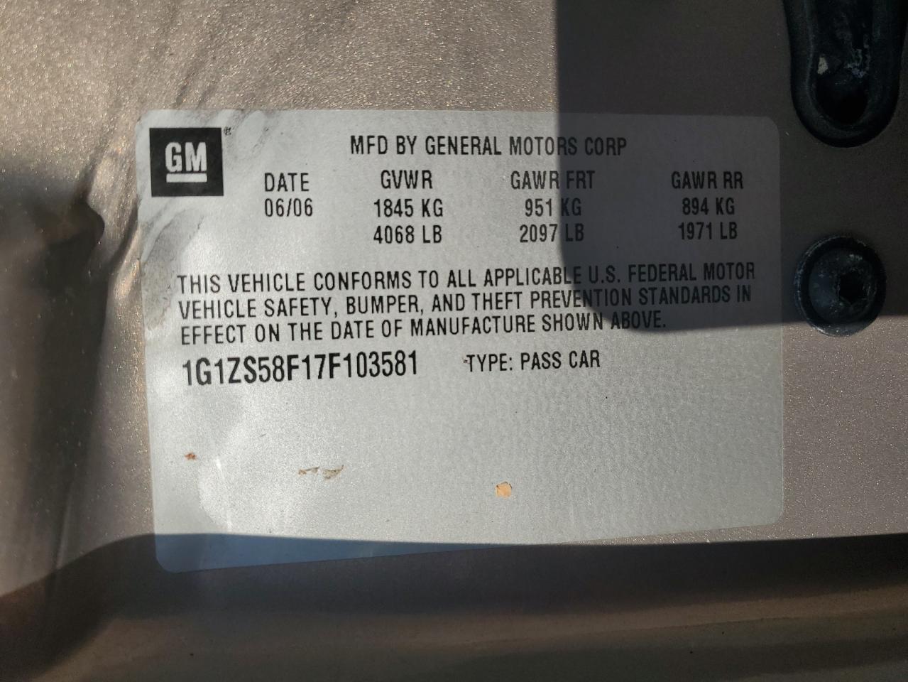 2007 Chevrolet Malibu Ls VIN: 1G1ZS58F17F103581 Lot: 63540464