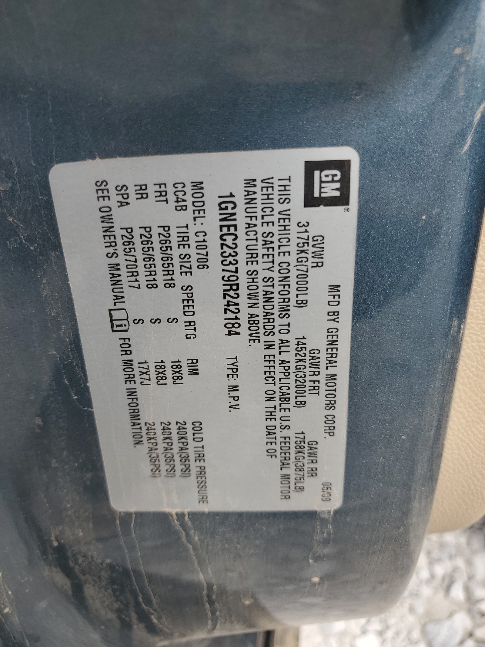 1GNEC23379R242184 2009 Chevrolet Tahoe C1500 Lt