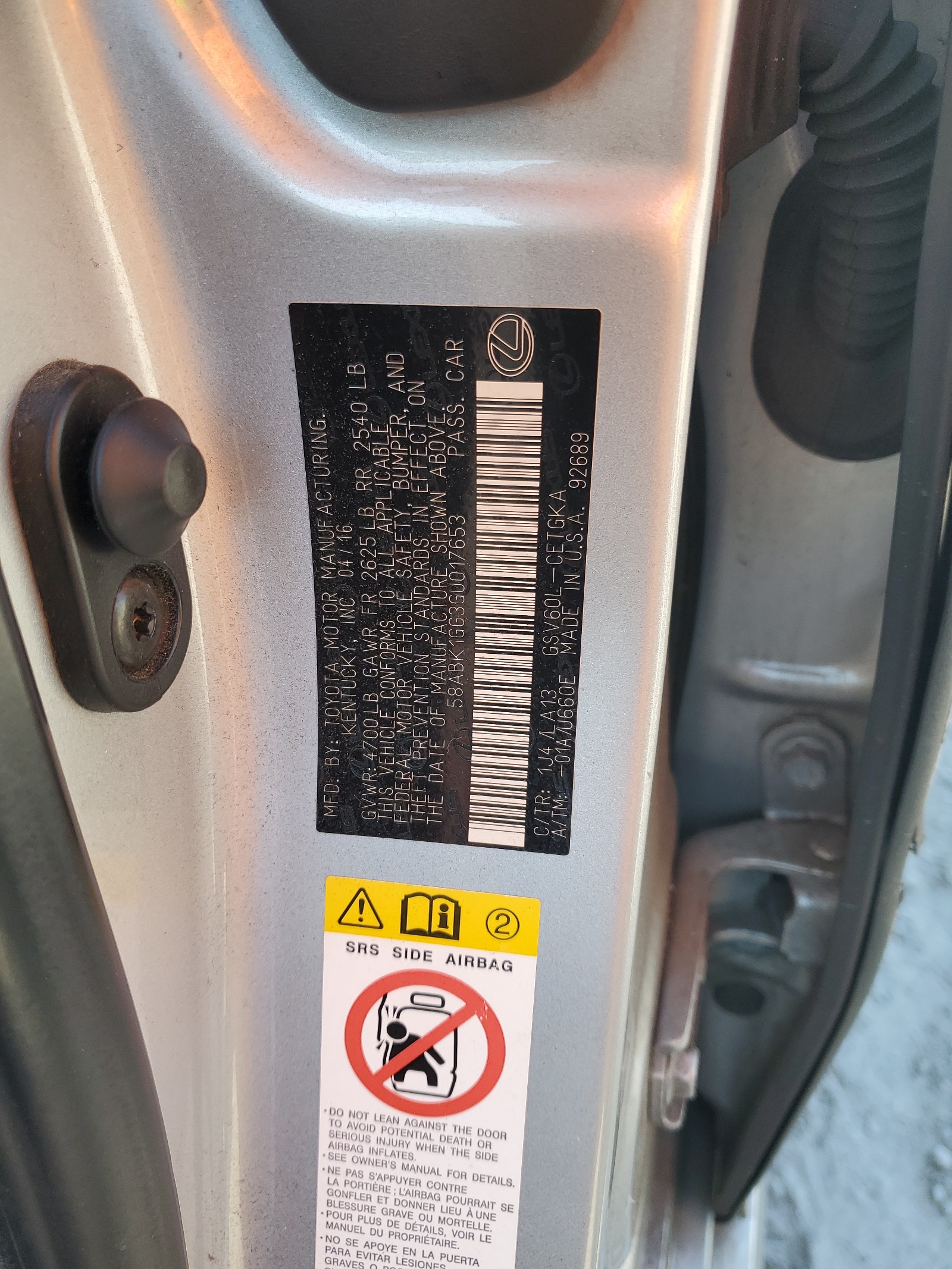 58ABK1GG3GU017653 2016 Lexus Es 350