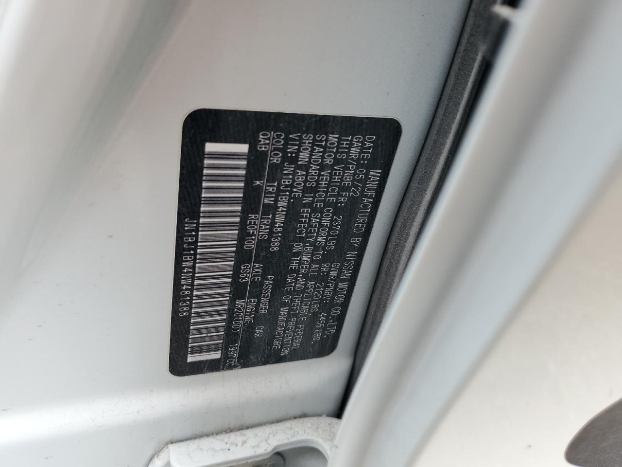 2022 Nissan Rogue Sport Sv VIN: JN1BJ1BW4NW481388 Lot: 61683174