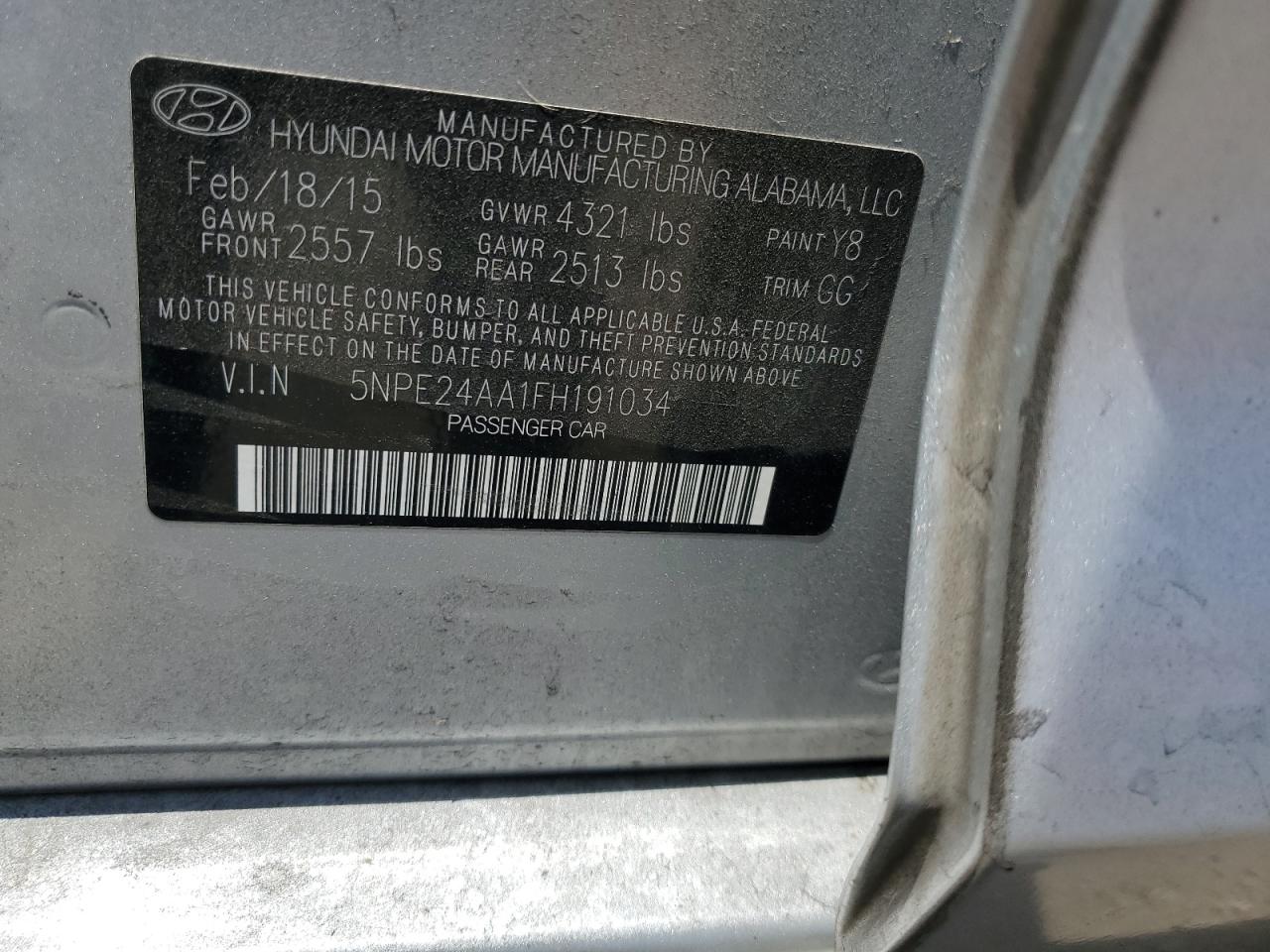 2015 Hyundai Sonata Eco VIN: 5NPE24AA1FH191034 Lot: 63209624