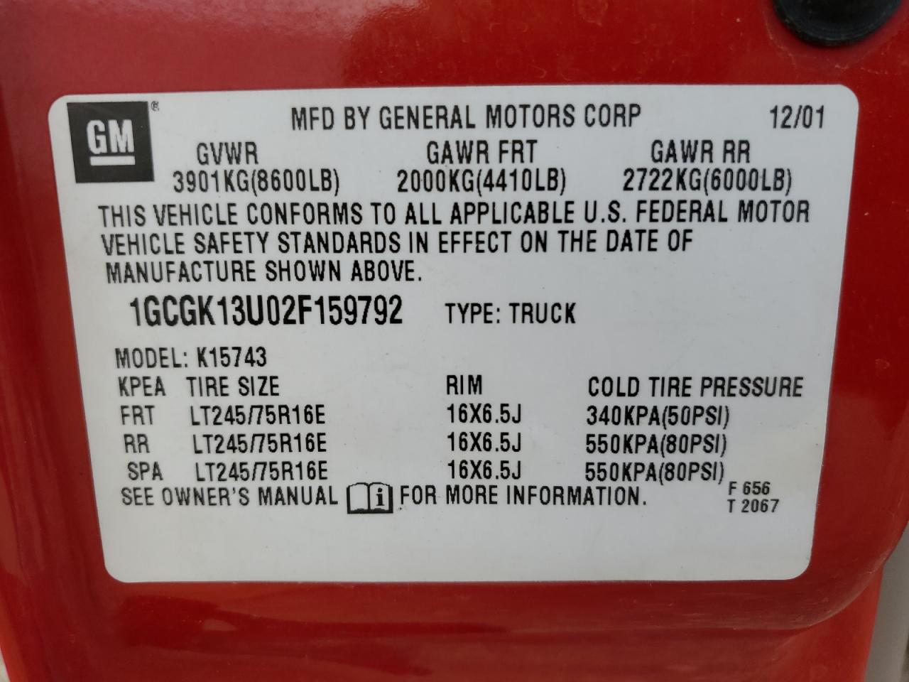 1GCGK13U02F159792 2002 Chevrolet Silverado K1500 Heavy Duty