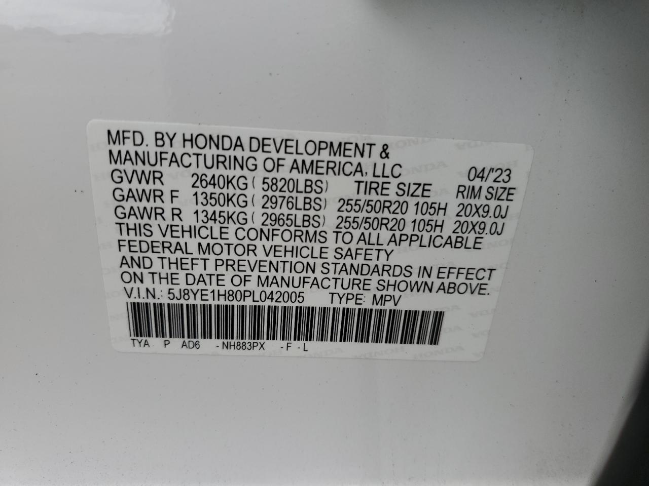 5J8YE1H80PL042005 Acura MDX ADVANC 15