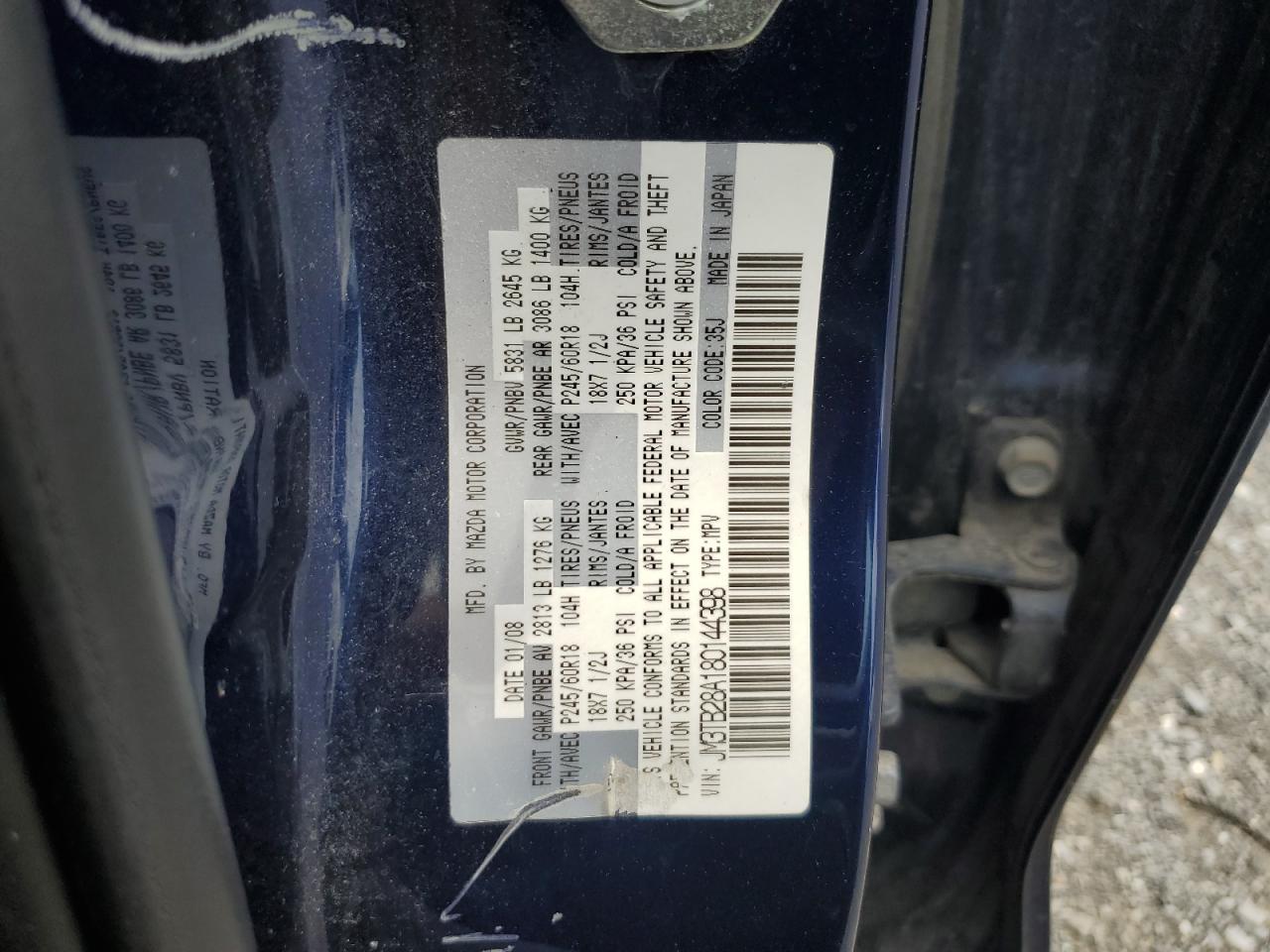 2008 Mazda Cx-9 VIN: JM3TB28A180144398 Lot: 61877924