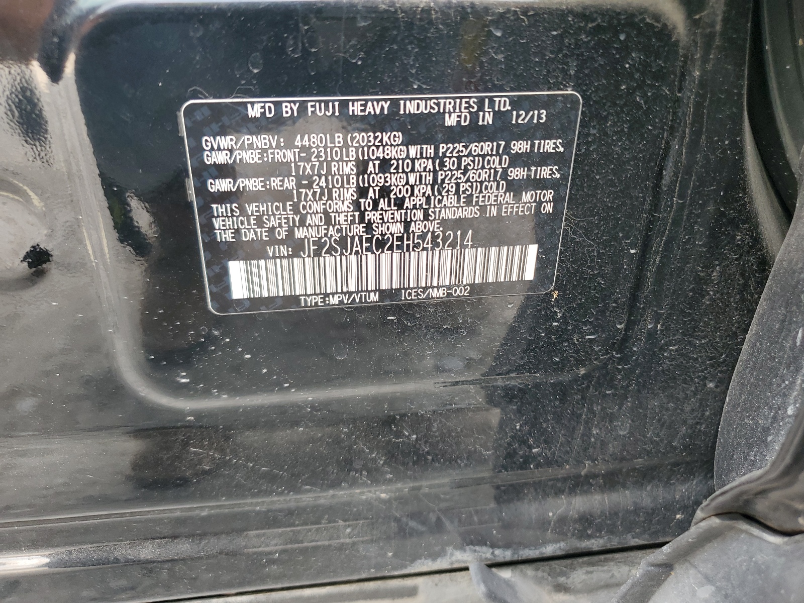 JF2SJAEC2EH543214 2014 Subaru Forester 2.5I Premium