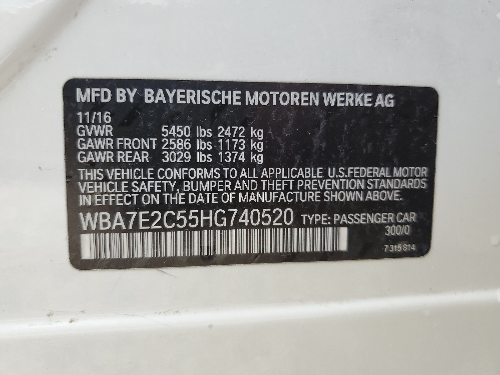 WBA7E2C55HG740520 2017 BMW 740 I