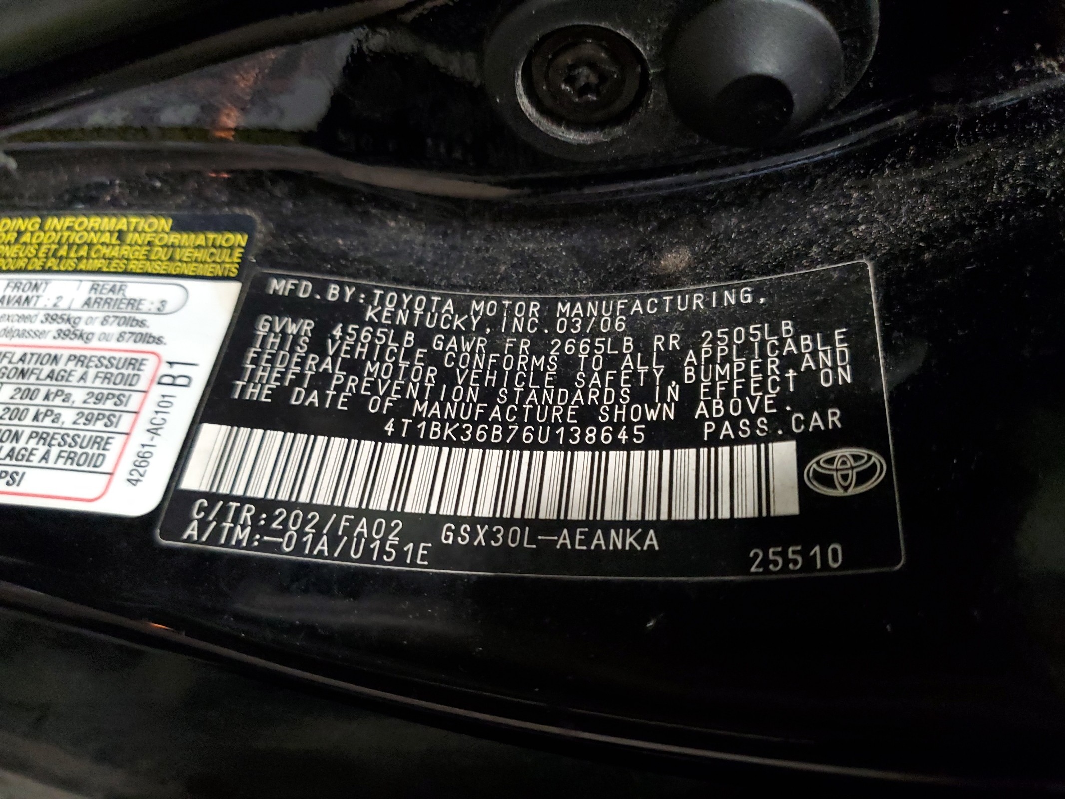 4T1BK36B76U138645 2006 Toyota Avalon Xl