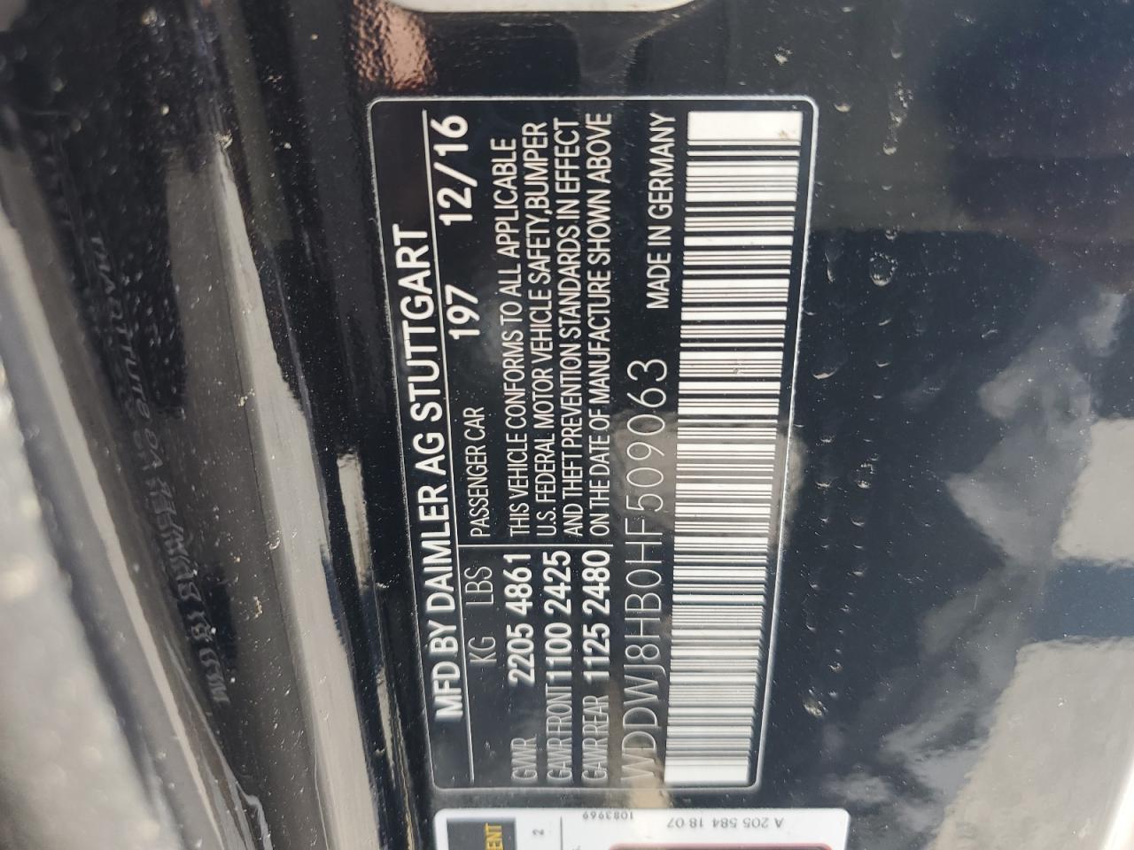 2017 Mercedes-Benz C 63 Amg-S VIN: WDDWJ8HB0HF509063 Lot: 60805314