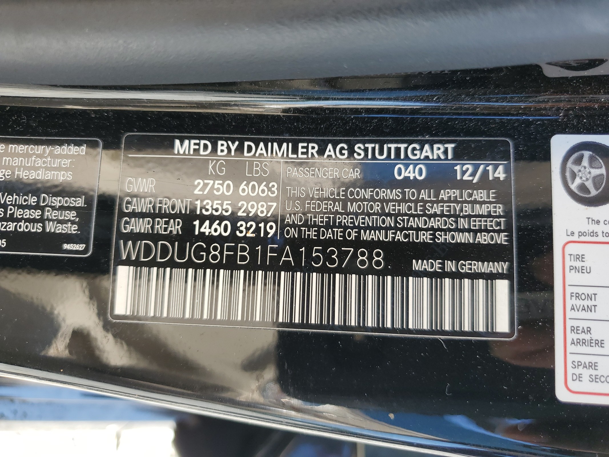 WDDUG8FB1FA153788 2015 Mercedes-Benz S 550 4Matic