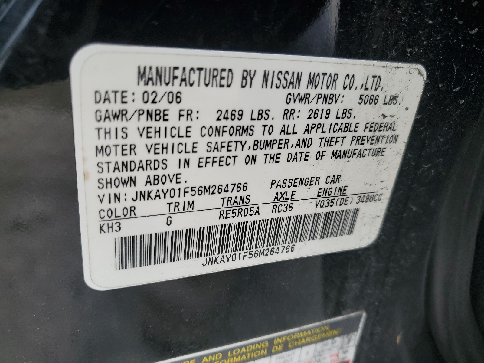 JNKAY01F56M264766 2006 Infiniti M35 Base