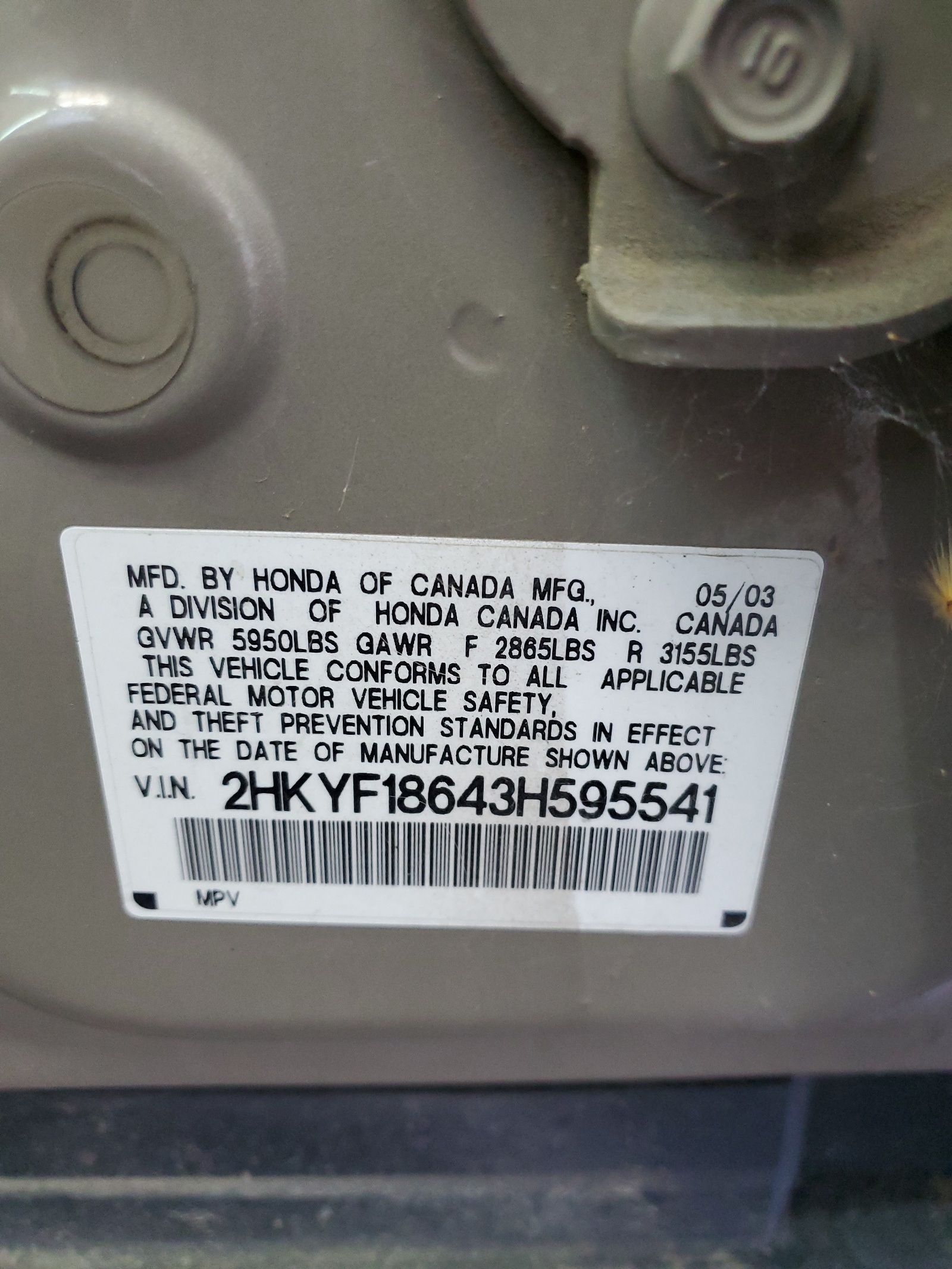 2HKYF18643H595541 2003 Honda Pilot Exl