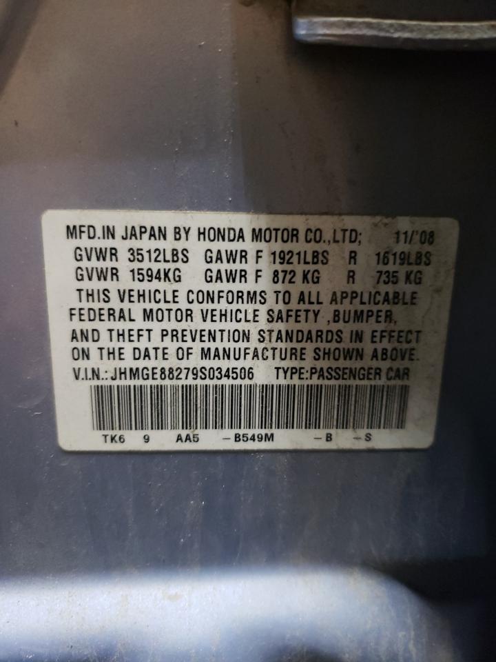 2009 Honda Fit VIN: JHMGE88279S034506 Lot: 69627574