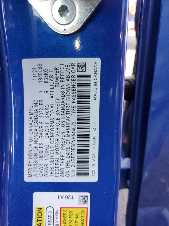 2HGFE2F55NH544072 2022 Honda Civic Sport