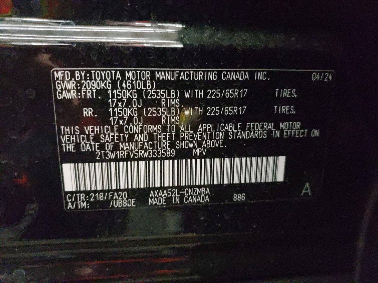 2024 Toyota Rav4 Xle VIN: 2T3W1RFV5RW333589 Lot: 64181914