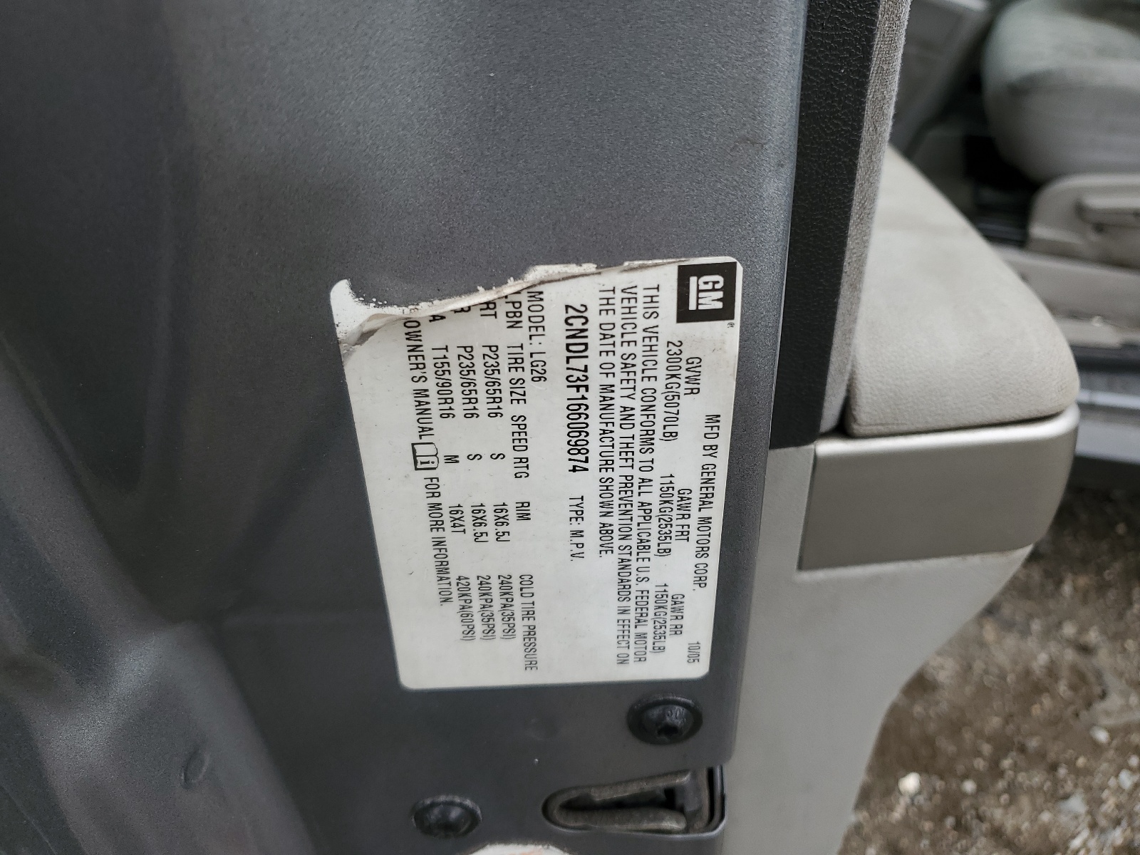 2CNDL73F166069874 2006 Chevrolet Equinox Lt