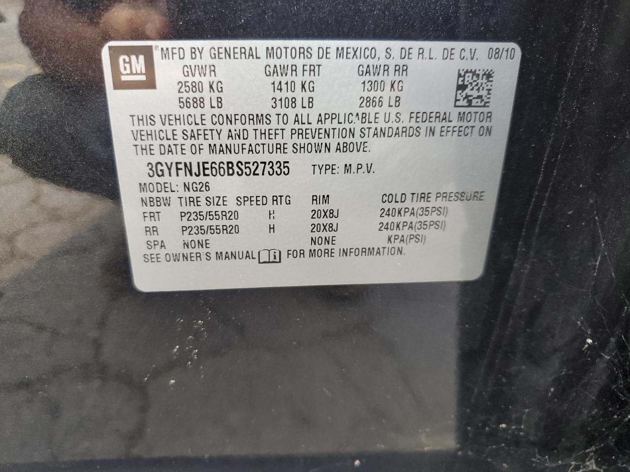 2011 Cadillac Srx Performance Collection VIN: 3GYFNJE66BS527335 Lot: 61789804