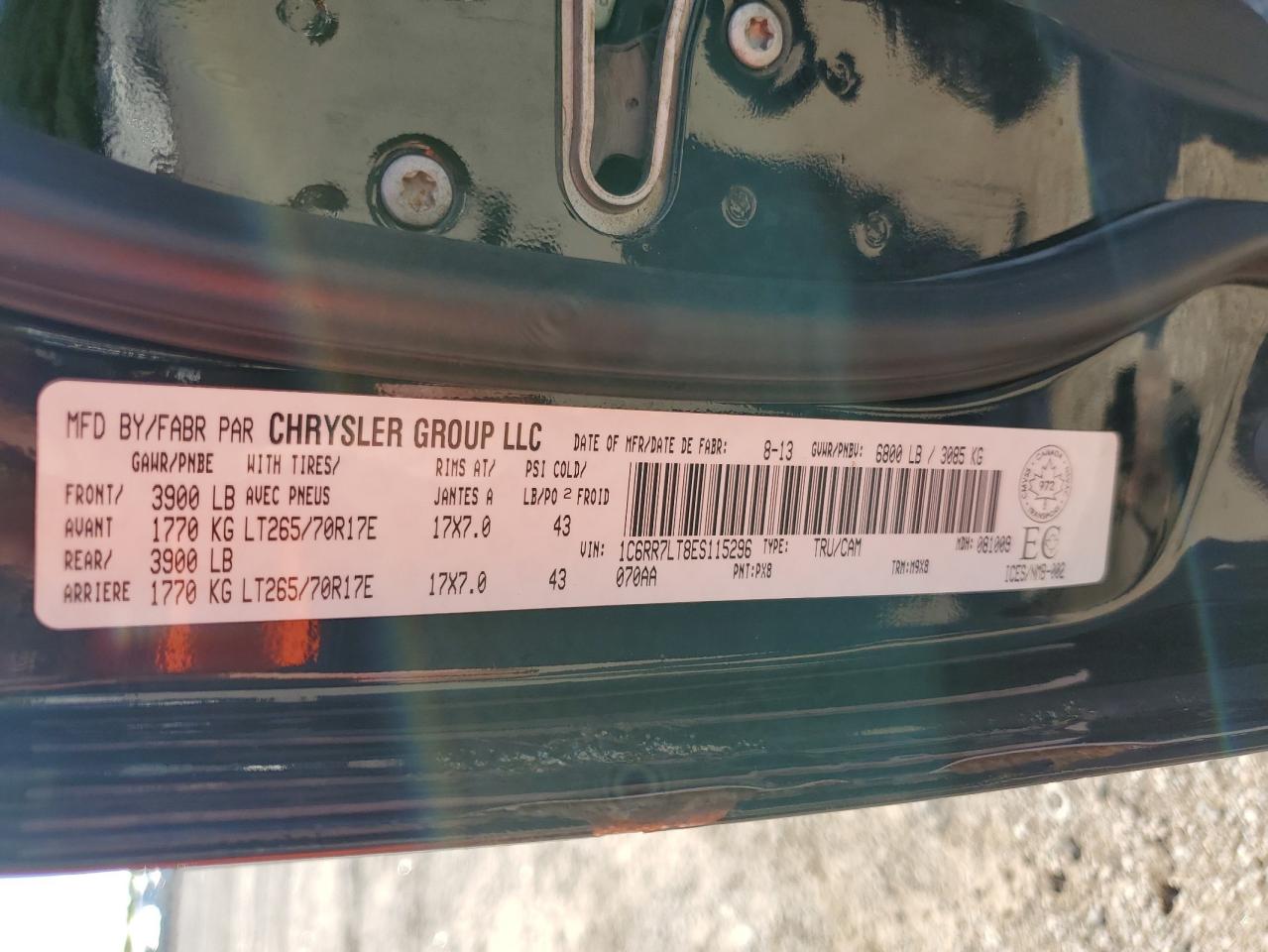 2014 Ram 1500 Slt VIN: 1C6RR7LT8ES115296 Lot: 61407774