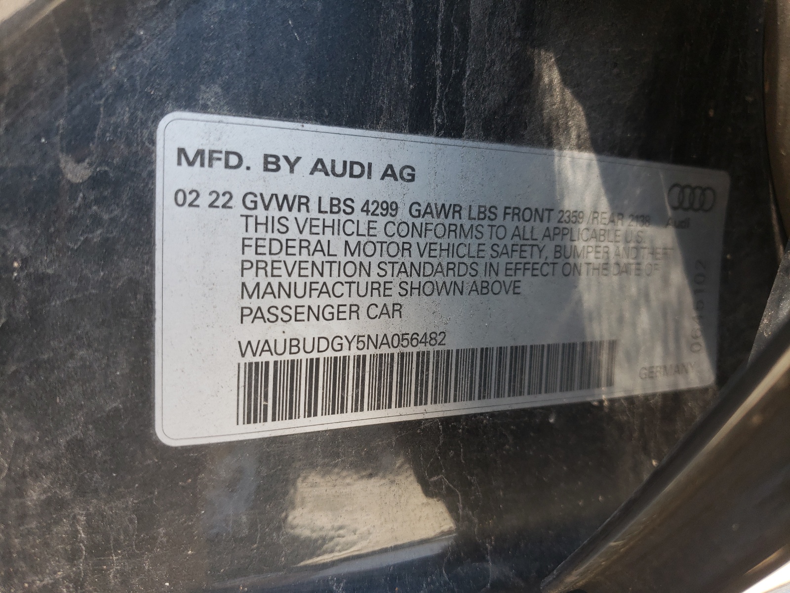 WAUBUDGY5NA056482 2022 Audi A3 Premium Plus