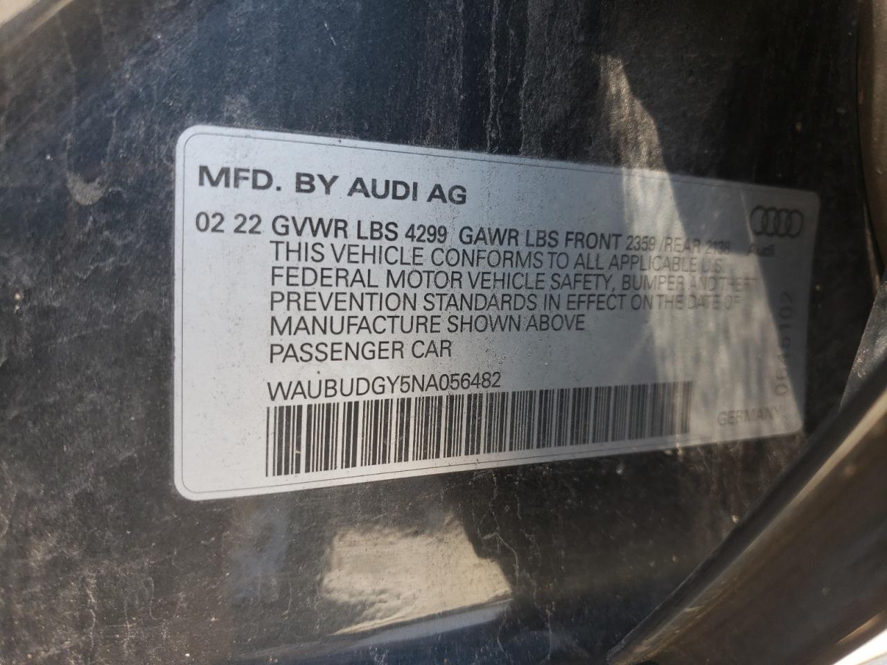 2022 Audi A3 Premium Plus VIN: WAUBUDGY5NA056482 Lot: 63067544